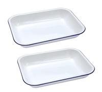 ELECTROSQUARE 2X Falcon Enamel Bake Pan - Large Blue & White Roasting Baking Tray, 37 x 29.5 x 6cm - Heavy Duty Oven & Dishwasher Safe