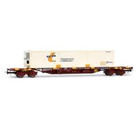Electrotren HE6080 RENFE, HO Gauge Rolling Stock | 4-axle container wagon MMC3, with refer container "Transporte Combinado", oxid red, Epoch V, 1:87 Scale