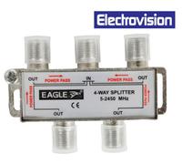 Electrovision 4 Way Splitter 2.45 Ghz With A Single Input Port And Four Output Ports Mounted On The Housing Forming The Unit
