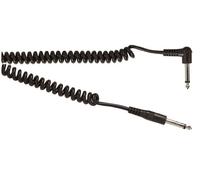 Electrovision Black 6 m Curly Single Core Screened 6.35 mm Right Angled Mono Jack Plug to 6.35 mm Mono Jack Plug