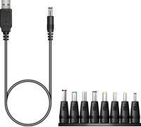 Electrovision USB to DC 5.5x2.1mm Power Cable Supplied with 8 Connectors 6.4 * 4.4mm / 6.3 * 3.0mm / 5.5 * 2.5mm / 5.5 * 2.1mm / 5.5 * 1.7 mm / 4.8 * 1.7 mm / 4.0 * 1.7 mm / 3.5 * 1.35 mm - 1m Cable