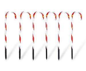 Electrovision Xmas Haus Outdoor LED Light Up Candy Cane Stake Lights set of 6 Battery Operated With Timer for Festive Christmas Decoration with Light