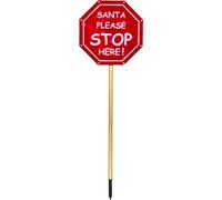 Outdoor LED Festive Christmas Light Up Santa Stop Here Sign with Timer and Battery Operation Netagon Red One Size