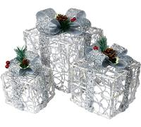Set of 3 LED Light Up Battery Operated Christmas Boxes With Timer- Silver Netagon Silver One Size