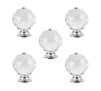 Eledabra Clear Crystal Glass Door Knobs,5pcs, Round Diamond Wardrobe Doorknob Ball-Shape Drawer Wardrobe Pull Knob Diamond Shaped Handles for Cupboard Cabinet Dresser in Bathroom Kitchen Office ect
