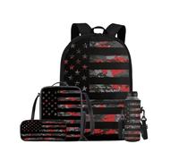 ELEDIZI American Flag Camo Backpack for Boys Kids Backpack with Lunch Box Water Bottle Carrier and Large Pencil Case 4PCS Set Bookbag with Front Pocket for School Teens 17 inch Lightweight School Bag
