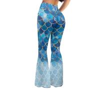 ELEDIZI High Waist Butt Lift Bootcut Yoga Pants Tummy Control Bell Bottom Flared Yoga Leggings for Women Size XS-2XL, Blue Mermaid Scales, Large