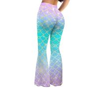 ELEDIZI Ladies Womens Flare Leggings Flare Sweatpants Women Butt Lift, Gradient Mermaid Scales, Large