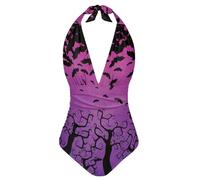 ELEDIZI One Piece Bathing Suit for Women Custom Tummy Control Bathing Suits Trendy Summer Beach Wear, Gothic Bat-purple, XL