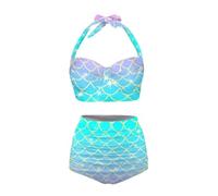 ELEDIZI Plus Size Bathing Suit for Women Tummy Control High Waisted Bikini Sets for Women Size S-2XL, Gradient Mermaid Scales, XL