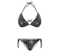 ELEDIZI String Women's Sexy Halter Thong Bikini 2 Piece with Tie Sides Summer Triangle Bikini Set Swimsuits, Gothic Spider Web-2, XL