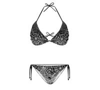 ELEDIZI String Women's Sexy Halter Thong Bikini 2 Piece with Tie Sides Summer Triangle Bikini Set Swimsuits, Gothic Spider Web-1, Large