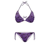 ELEDIZI String Women's Sexy Halter Thong Bikini 2 Piece with Tie Sides Summer Triangle Bikini Set Swimsuits, Gothic Bat Spider Web-7, S