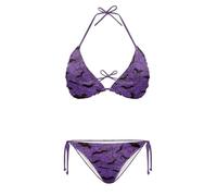 ELEDIZI String Women's Sexy Halter Thong Bikini 2 Piece with Tie Sides Summer Triangle Bikini Set Swimsuits, Gothic Bat Spider Web-7, Large