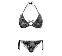 ELEDIZI String Women's Sexy Halter Thong Bikini 2 Piece with Tie Sides Summer Triangle Bikini Set Swimsuits, Gothic Spider Web-2, Large