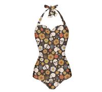 ELEDIZI Swimsuits for Women Bathing Suit for Women High Waisted Size S-2XL, Gothic Floral Spider Web Skull-5, Large