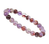 ELEDORO Real Gemstone Beads Chakra Bracelet PowerBead Stretch Bead Bracelet 8 mm, 17 cm, Gemstone Genuine Phantom Quartz Purple