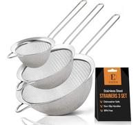 ELEEN Premium Stainless Steel Fine Mesh Strainers for Kitchen 3-Piece Set with Non-Slip Handle, Small, Medium & Large Sieves, Colanders and Sifter for Sifting, Straining, Pastas Tea, Rice Vegetables