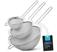 ELEEN Premium Stainless Steel Fine Mesh Strainers for Kitchen 3-Piece Set with Non-Slip Handle, Small, Medium & Large Sieves, Colanders and Sifter for Sifting, Straining, Pastas Tea, Rice Vegetables