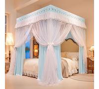 Eleeonora Four-corner Canopy Bed Curtains,4 Corners Posts Ruffle Princessr Bed Canopy Curtain,Three Side Openings Mosquitos Net,Breathable,Comfort,for Girls Adults Bedroom Decoration