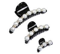 Eleery Black Simulation Pearl Claw Clip Hair Tool Accessory Hair Jewelry Hairpin Hair Claw Gripper Side-knotted Clip (3 Pcs)