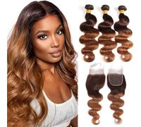 ELEE'S HAIR Ombre Brazilian Body Wave Hair 3 Bundles with T-Part Lace Closure Middle Part 100% Unprocessed Brazilian Remy Virgin Hair Body Weft Ombre (14 16 18+12")