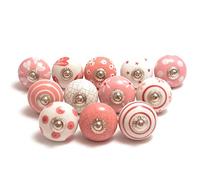 Eleet Assorted Ceramic Knobs Premium Quality Vintage Cabinet Cupboard Door & Drawer Pulls Chrome Hardware (12, Pink & White)