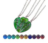 Elefezar Best Friends Necklace for 3, Mood Temperature Sensing Color Changing Heart Matching BFF Gift, Metal, Cubic Zirconia
