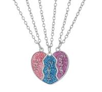 Elefezar Best Friends Necklaces for 3, BFF Sequin Heart Split Friendship Birthday Gift for Bestie Sister Women, metal, cubic-zirconia