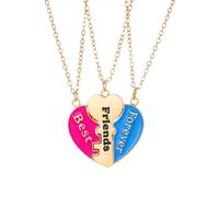 Elefezar Best Friends Necklaces for 3, Colorful Heart Broken Stitching Sweet BFF Friendship Jewelry for Women, Metal, Cubic Zirconia