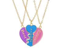 Elefezar Best Friends Necklaces for 3, Colorful Heart Broken Stitching Sweet BFF Friendship Jewelry for Women, Metal, Cubic Zirconia