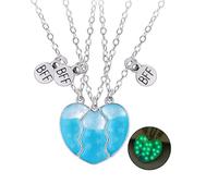 Elefezar Best Friends Necklaces for 3, Luminous Star Breakaway Heart Glow In the Dark Friendship BFF Jewelry, Metal, Cubic Zirconia