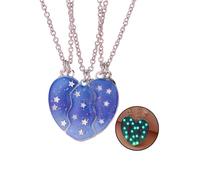 Elefezar Best Friends Necklaces for 3, Luminous Star Breakaway Heart Glow In the Dark Friendship BFF Jewelry, Metal, Cubic Zirconia