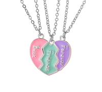 Elefezar BFF Necklace for 3, Heart Broken Stitching Magnetic Best Friend Pendant for Women Friendship Jewelry Gift, Metal, Cubic Zirconia