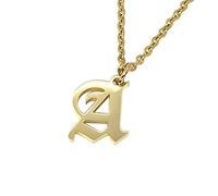 Elefezar Old English Initial Alphabet Letter Necklace, Metal, Cubic Zirconia