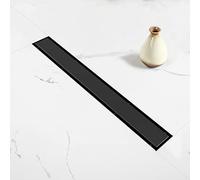 Elefloom Linear Shower Drain, 40 inch Black Drain with Tile Insert 2-in-1 Panel, Brushed 304 Stainless Steel Shower Floor Drain, Linear Drain with Hair Strainer and Adjustable Feet