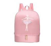 Elegabrillia Ballet Bag for Children, Children's Backpack, Gym Bag, Travel Bag with Adjustable Straps and Cute Embroidery for Dance Lessons and Sports, Pink Style A