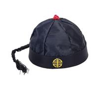 Elegabrillia Chinese Oriental Hat, Stage Performance, Props, Headwear, Funny Crown Prince Hat with Ponytail, Hat for Costume Parties, Black