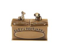 Elegabrillia Cute Infant Keepsake Box with Hinged Lid | Two Labeled Top Sections, First Tooth and lock box, Compact, Metal Keepsake Chest, for Nursery, Antique Bronze