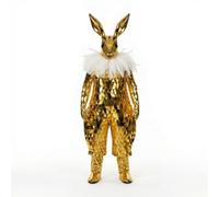 Elegabrillia Mirrored Performance Suit Reflective Bunny Costume Full Body Hare Outfit Geometric Mirror Panels Acrylic Polyester With Hare Headpiece And Tulle Trim, Gold, One Size 160-170cm Height