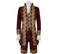 Elegabrillia Prince Costume Outfit Medieval Trim Jacket Shorts Comfortable Polyester Historic Nobleman Set Suitable for Cosplay Halloween, Dark Red, XS