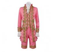 Elegabrillia Prince Costume Outfit Medieval Trim Jacket Shorts Comfortable Polyester Historic Nobleman Set Suitable for Cosplay Halloween, Pink, M