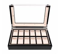 Elegabrillia Watch Box with Clear Lid Sturdy Watch Storage Box Modern for Bedroom, Office, 12 Slot