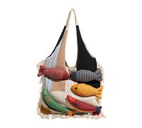Elegabrillia Women Tote Bag Travel Tote Handbag Purse Large Capacity Knitting Yarn Comfortable Animal Print 3D Fish Decoration Suitable for Casual Weekend, White