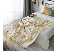 Elegance Cherry Blossoms Tree Branches Printed Blanket, Retro Floral Throw Blanket Soft Cozy, Warm Flannel Bedding Gold Blankets, for Girls Kids Adults Bedroom Living Rooms Couch Travel 220x240 cm