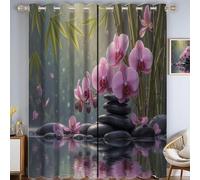 Elegance Curtains, Orchid Bamboo Forest 3D Print Pattern Eyelet Thermal Insulated Room Darkening Blackout Window Drapes, for Bedroom Kids Nursery 2 Panels W 52" x L 84", Pink Green