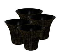 Elegance Flared Style Indoor & Outdoor Plastic Planter - Distressed Metallic Gold, Set of 4 Pots - 30.5cm (H) x 36cm (Dia).