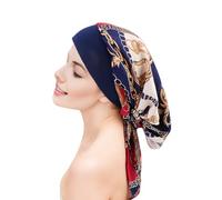 Elegance-go Women's Summer Printed Scarf Elastic Turban Headwear Chemo Headwear Cotton Turban Cap for Women Hair Loss Cancer Chemo, Navy Blue Chain, One Size