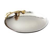 Elegance Golden Vine Hammered Round Tray, 10.75-Inch, Silver/Gold
