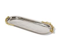 Elegance Golden Vine Hammered Stainless Steel Oval Tray, 15.25 by 5.75-Inch, Silver/Gold